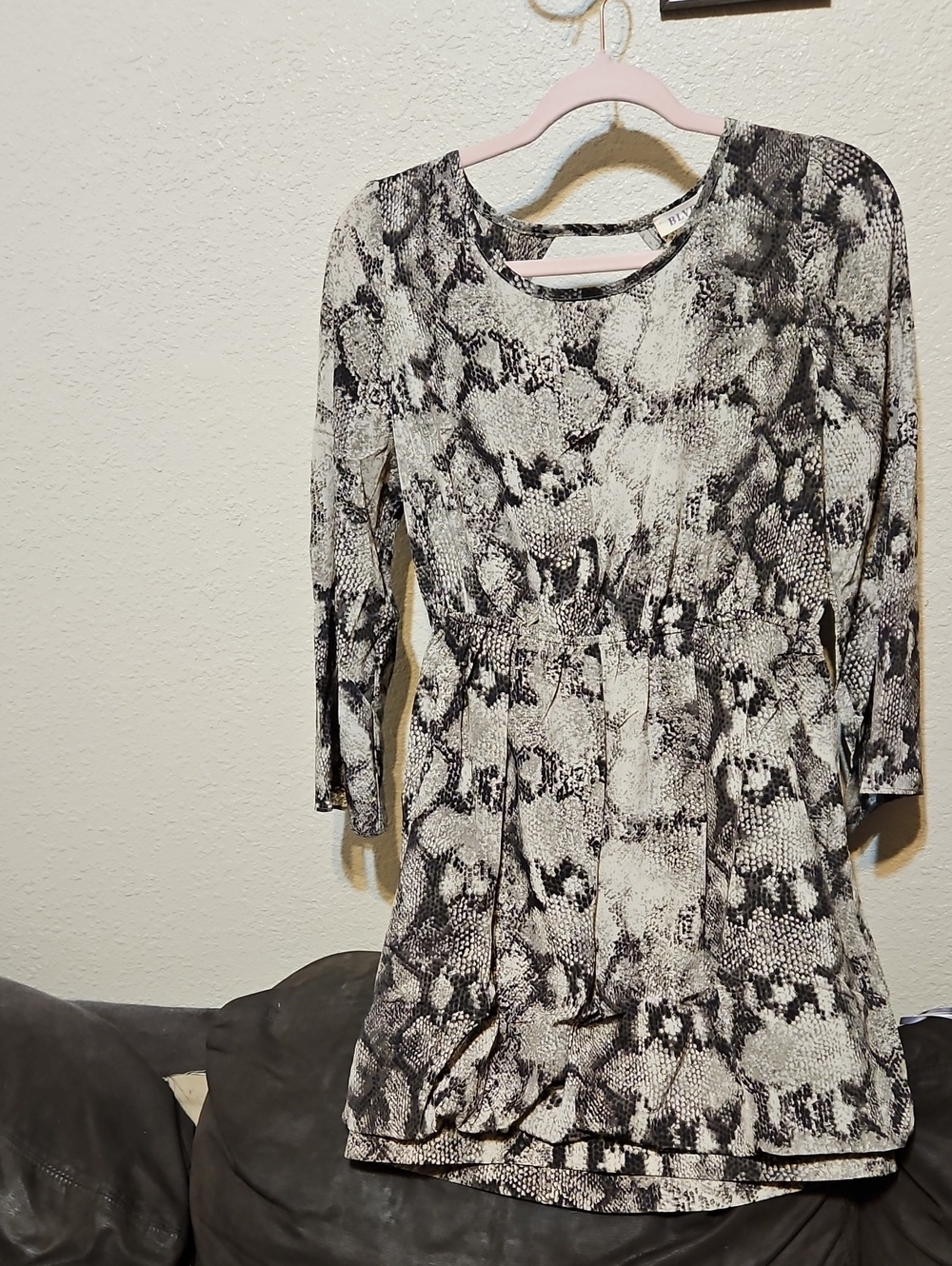 BLVD Black & White Snake-Print Long Sleeve Dress
